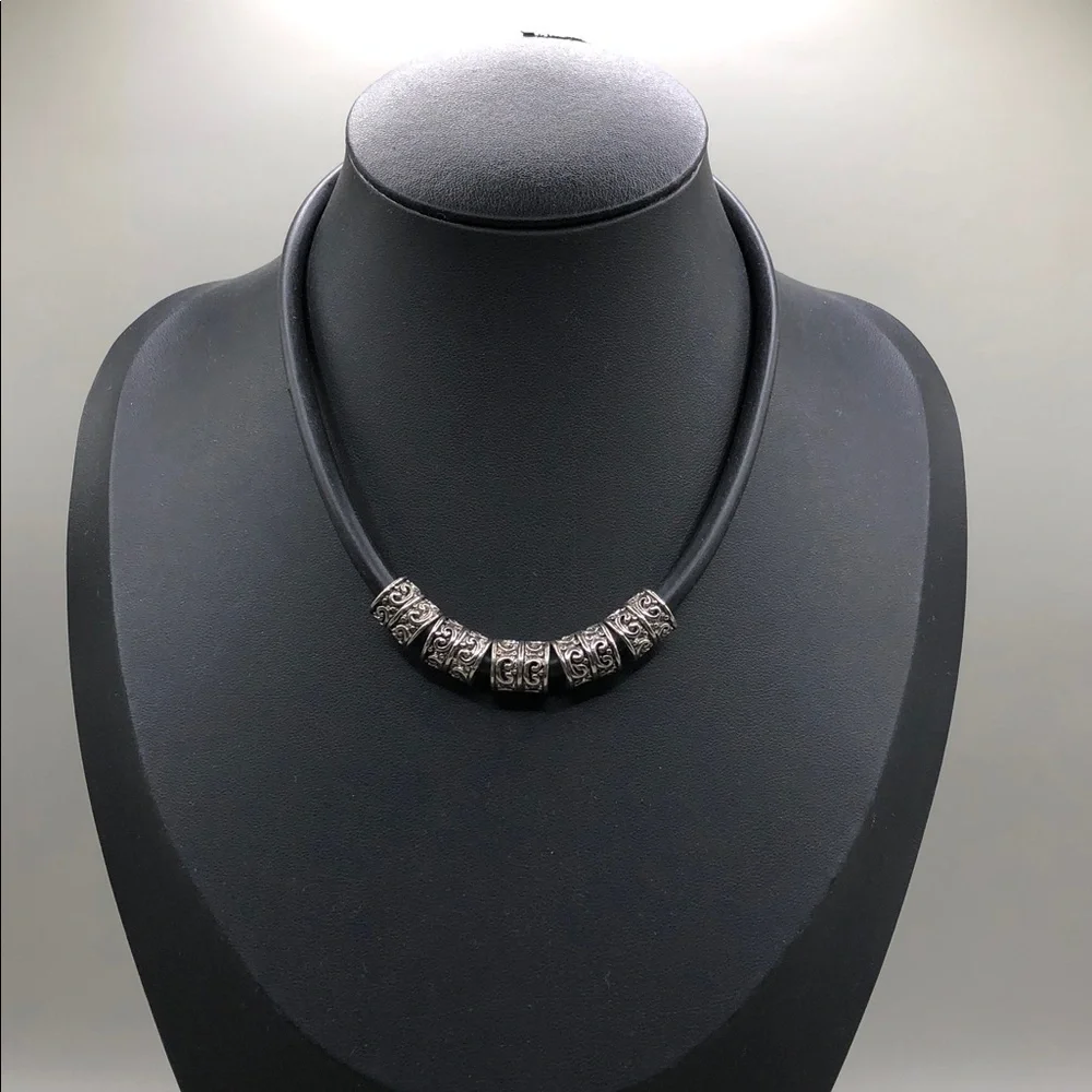 90's y2k sterling silver slider scroll charm cord necklace collar choker UNISEX